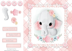 Gorgeous Baby Girl Elephant With Flowers 8x8