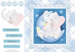 Gorgeous Baby Boy Elephants Cuddling On The Moon 8x8