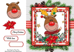 Gorgeous Reindeer In Holly Frame 8x8