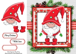 Gorgeous Gnome With Red Hat In Holly Frame 8x8