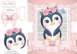 Gorgeous Penguin With Pink Bow 8x8