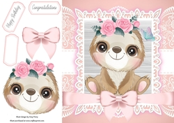Gorgeous Sloth With Pink Bow 8x8
