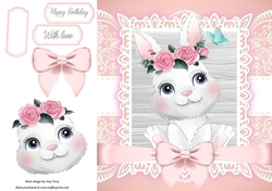 Gorgeous Rabbit With Pink Bow 8x8