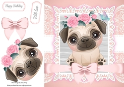 Gorgeous Pug With Pink Bow 8x8