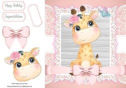 Gorgeous giraffe With Pink Bow 8x8