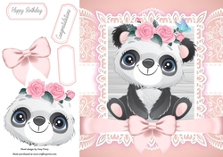 Gorgeous Panda With Pink Bow 8x8