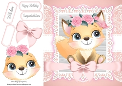 Gorgeous Fox With Pink Bow 8x8