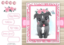 Gorgeous Staff Dog With Roses 8x8
