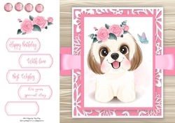 Gorgeous Shitzu Dog With Roses 8x8
