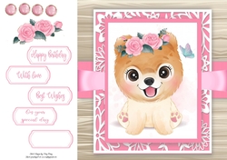Gorgeous Light Brown Dog With Roses 8x8
