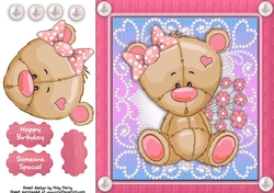 Beautiful Brown Bear With Pink Bow 8x8