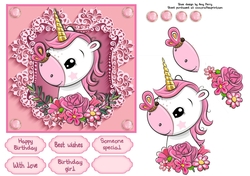 Pretty In Pink Flowers White Unicorn 6x6