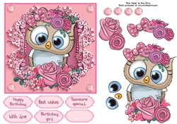 Pretty In Pink Flowers Owl 6x6