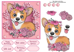 Pretty In Pink Flowers Corgi 6x6