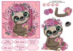Pretty In Pink Flowers Sloth 6x6