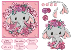 Pretty In Pink Flowers Elephant 6x6