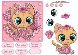 Pretty In Pink Flowers Ginger Kitten 6x6