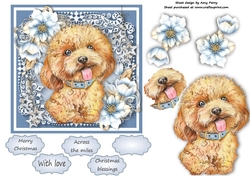 Gorgeous Brown Dog With Blue Festive Flowers 6x6