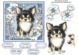 Gorgeous Black Chihuhua With Blue Festive Flowers 6x6