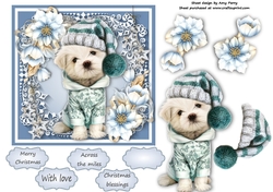 Gorgeous Dog In A Bobble Hat With Blue Festive Flowers 6x6