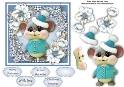 Gorgeous Mouse In A Bobble Hat  With Blue Festive Flowers 6x6