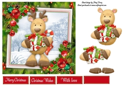 Reindeer & Presents With Bauble Corners 7x7