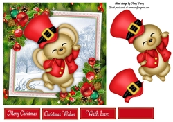 Mouse In Santa Hat With Bauble Corners 7x7