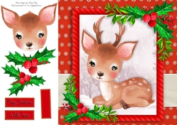 Gorgeous Reindeer With Holly 8x8