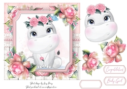 Cute Hippo With Pink Roses 7x7