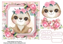 Cute Sloth With Pink Roses 7x7