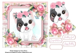 Cute French Bulldog With Pink Roses 7x7