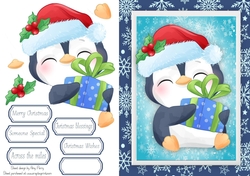 Cute Penguin With A Blue & Green Present