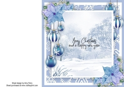 Beautiful Blue Floral & Bauble Insert 8x8