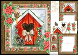 Beautiful Watercolour Christmas Bird House 8x8 Mini Kit