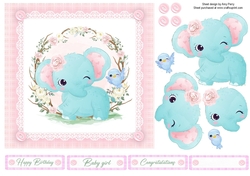 Gorgeous Elephant & Bird In Flowers 7x7