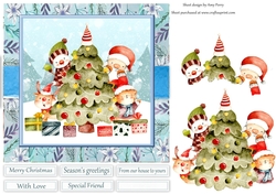 Adorable Santa & His Friends Around The Tree 7x7