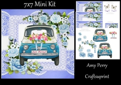 Vintage wedding car with blue flowers 7x7