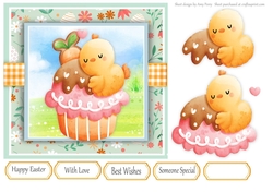 Cute Easter Chick Cuddling a Cupcake 7x7