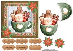 Vintage style santa in a green cup 6x6
