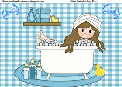 A4 Blue Bubble Bath Girl