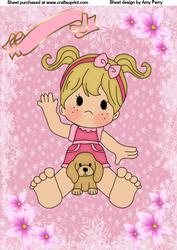 A4 Pretty in Pink Girl with Her Dog