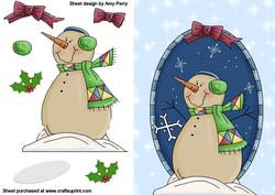 Christmas Snowman with Green Scarf