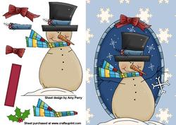 Top Hat Snowman with Dark Red Bow