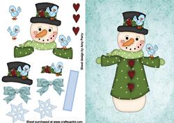 Blue Snowman with Birds