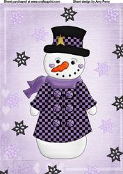Purple Top Hat Snowman with Black and Purple Snowflakes