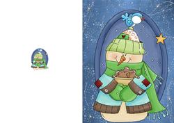 Cute Christmas Snowman in Oval Frame with Ginger Bread