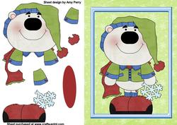 Cute Christmas Polar Bear in Green & Red