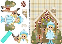 Blue Christmas Girl with Reindeer