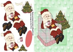 Santa Relaxing in His Chair on Green Backing Paper
