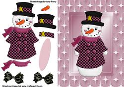 Christmas Pink Snowman on Star Background